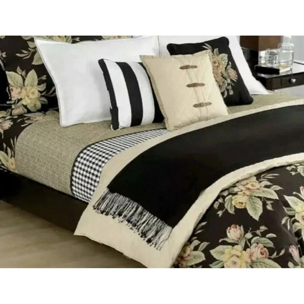 Ralph Lauren‎ Vintage Charleston Black Floral Comforter Queen Cotton Made USA